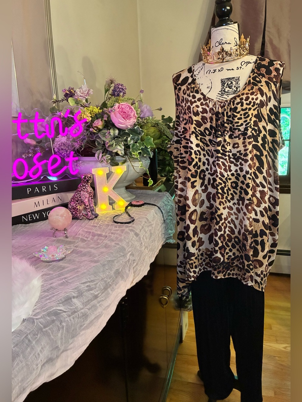 Slinky Brand 3X 2 Piece Leopard Sharkbite Tunic Top Black Pants Set - Picture 4 of 15